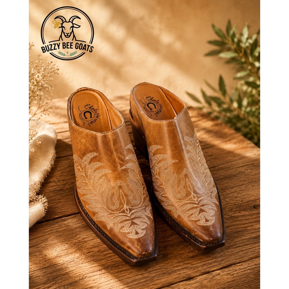 CHARLIE 1 HORSE WESTERN MULES WOMENS SIZE 9.5 EMBROIDERED LEATHER SHOES